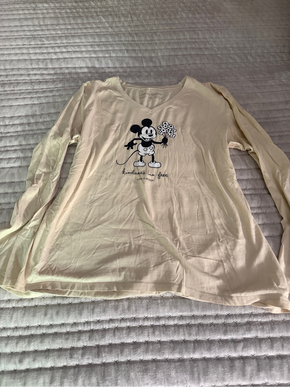 Lucky Brand Cream Long-Sleeve Mickey Floral Graphic Tee